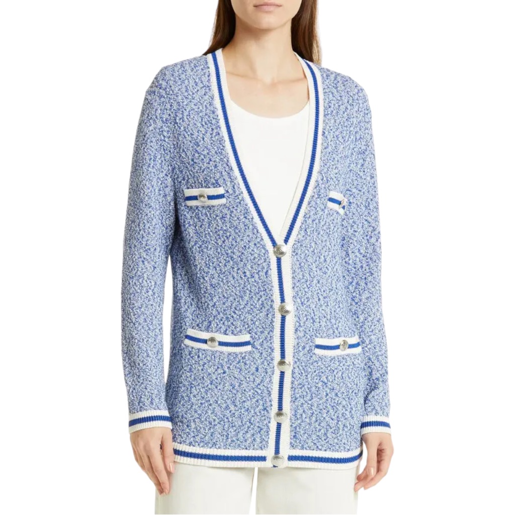 Hugo Boss Folonia Boucle Stripe Cardigan In Surf Melange (M)